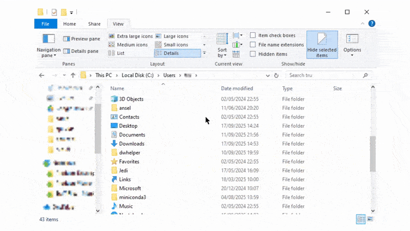 Revealing the AppData folder in File Explorer